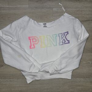 Victoria's Secret White Sweatshirt with Colorful PINK Logo